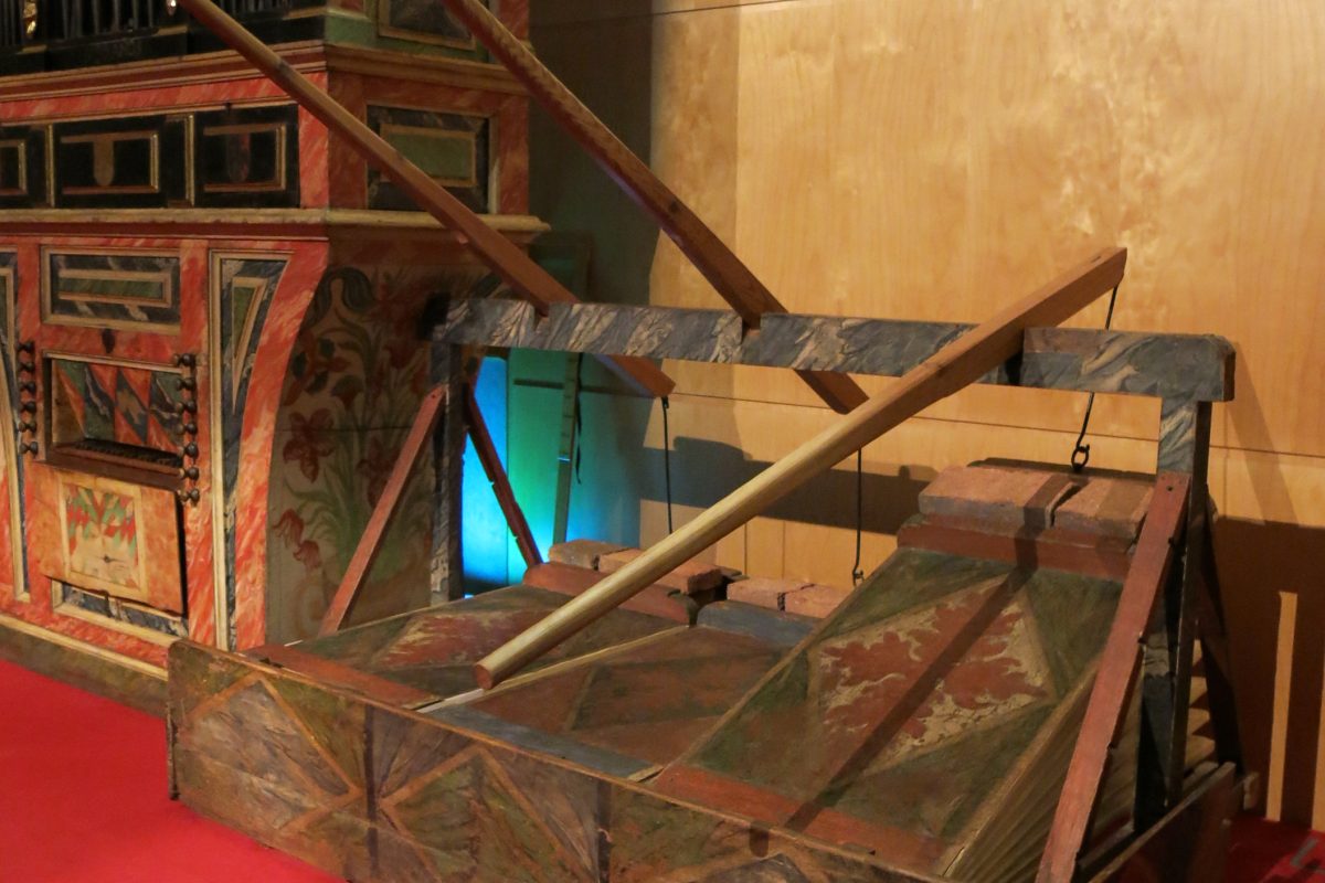 Antique hand-painted wedge bellows from a historic pipe organ