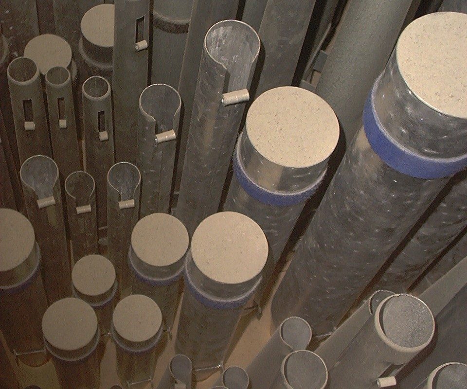 Overhead interior view of a pipe rack and mechanical rollerboard